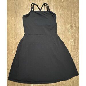Pact Black Cotton Crisscross strap Shelf Bra Fit & Flare Dress Pockets Stretch M
